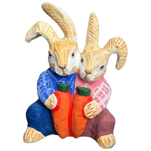 RARE! Vtg Paper Mache Bunnies Vibrant Colors Walmart Handpainted Philippines 12" - Picture 1 of 15
